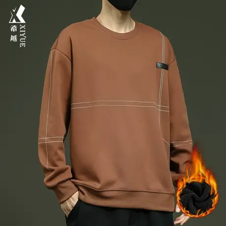 冬季加绒加厚男士卫衣重磅420g辑明线保暖打底上衣宽松大码外套男商品大图