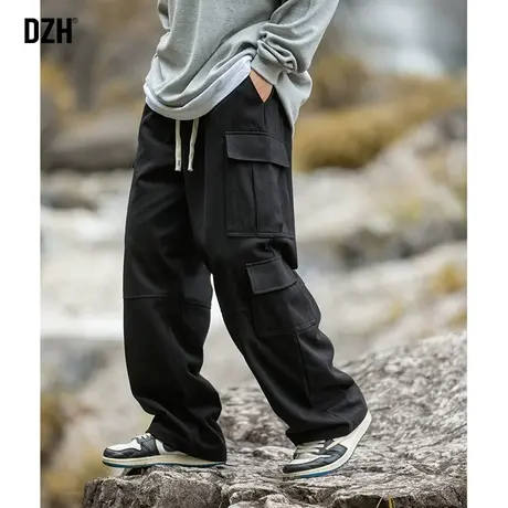 男士美式黑色工装裤潮牌男休闲裤男款裤子设计感高级宽松裤直筒裤商品大图