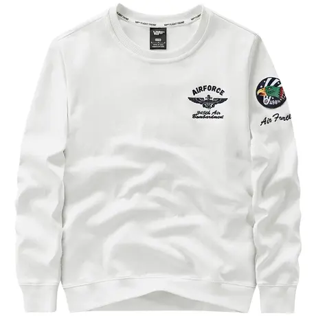 VIP圆领卫衣男2024新款长袖t恤打底刺绣徽章复古chic春装上衣潮牌商品大图