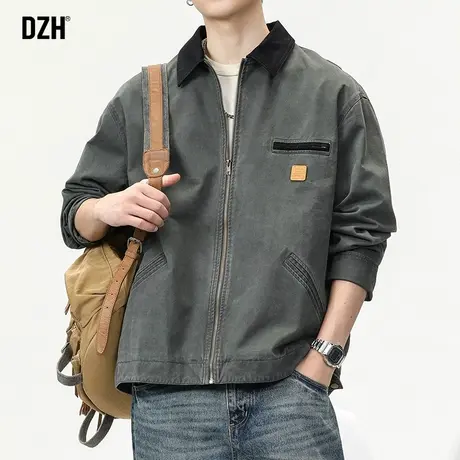 男士美式复古工装外套男春秋款潮牌宽松硬汉猎装2024新款教练夹克商品大图