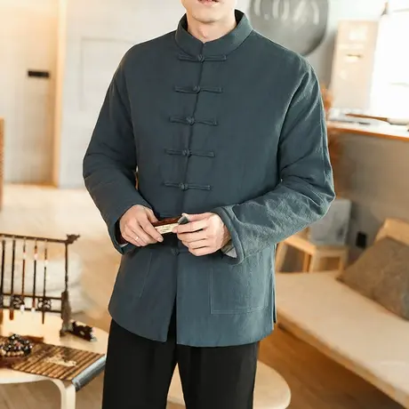 冬季中国风唐装加厚盘扣棉衣男复古宽松棉袄棉麻中式茶服上衣男装图片