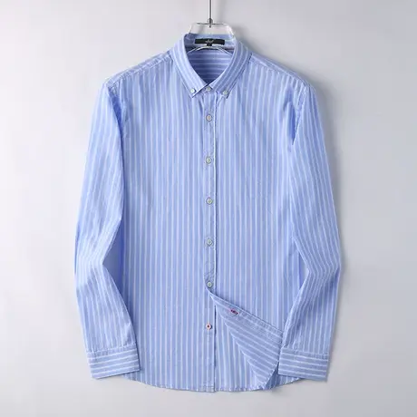 萨法瑞亚麻衬衫男长袖宽松秋季商务条纹蓝色男士棉麻衬衣寸衫潮商品大图