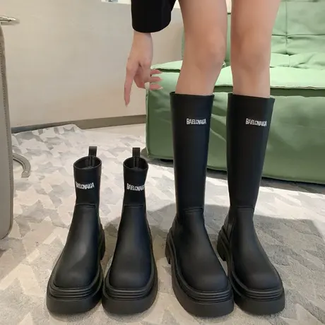 长筒靴女2023年春秋季新款英伦风法式显瘦时装靴子粗跟厚底骑士靴图片