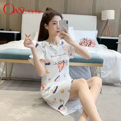 新款睡衣女夏季短袖睡裙薄款卡通可爱少女外穿家居服商品大图