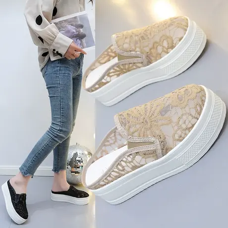 包头懒人半拖鞋女夏外穿2025新款网面女鞋子透气无后跟渔夫鞋凉拖图片