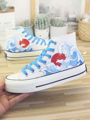 高帮帆布鞋鞋子女鞋夏秋运动球鞋男鞋大码鞋学生情侣手绘潮流板鞋商品大图