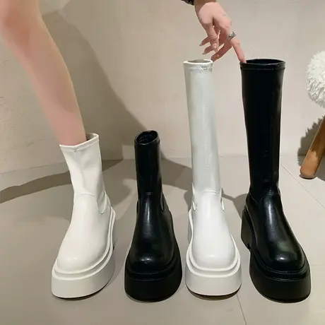 网红同款不过膝高筒骑士靴女2023新款厚底弹力瘦瘦靴高跟时装长靴图片