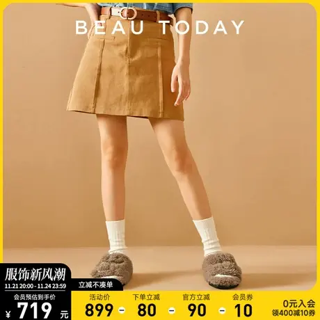 BeauToday毛绒单鞋秋季女鞋BT平底鞋女2023新款法式单鞋休闲鞋女商品大图