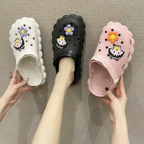 洞洞包头半拖鞋女ins潮2023年夏季时尚卡通可爱外穿防滑沙滩凉拖商品大图