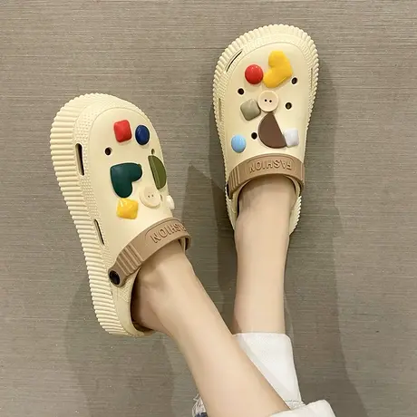 洞洞鞋凉鞋女夏季学生室内外穿时尚彩色石厚底防滑包头两穿凉拖鞋图片