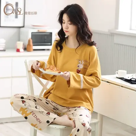 奥维丝丽春秋棉质长袖长裤睡衣女秋季网红女款家居服套装可爱卡通商品大图
