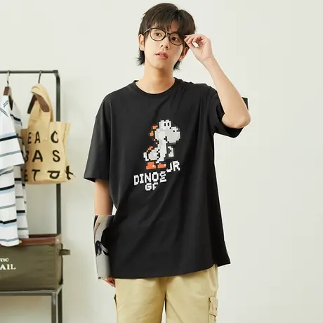 唐狮夏季男短袖T恤卡通青少年印花亲肤舒适衣服纯棉休闲风上衣ins图片