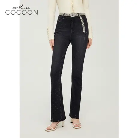 【秋上新】missCOCOON时尚烫钻直筒裤子2023秋装新款女高腰牛仔裤图片