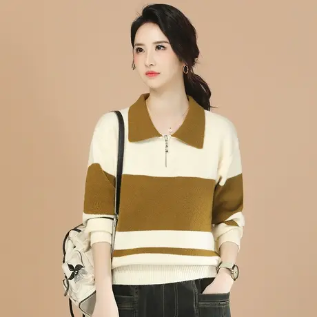 新品88折】宽松POLO领毛衣女2023冬装新款休闲打底衫针织上衣厚厚商品大图