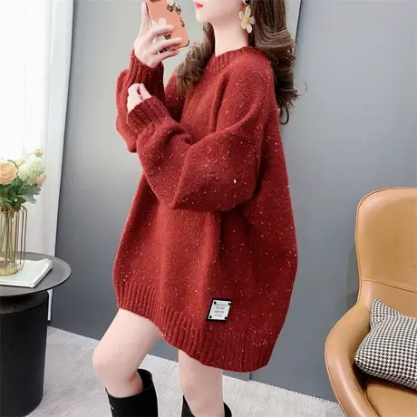 超好看点点圆领毛衣女套头2023新款秋冬宽松慵懒风爆款加厚针织衫商品大图