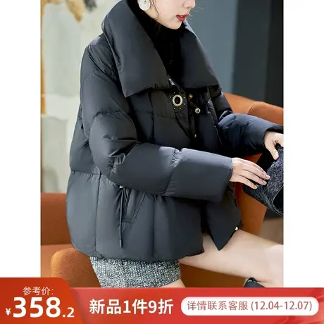 宝诗黎立领短款白鸭绒羽绒服女2023冬季新款宽松显瘦黑色90绒外套商品大图