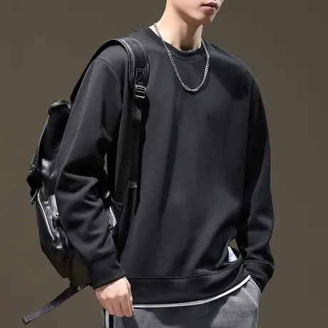 潮牌秋季男装卫衣纯色长袖百搭休闲男士春秋卫衣青少年潮牌男装图片