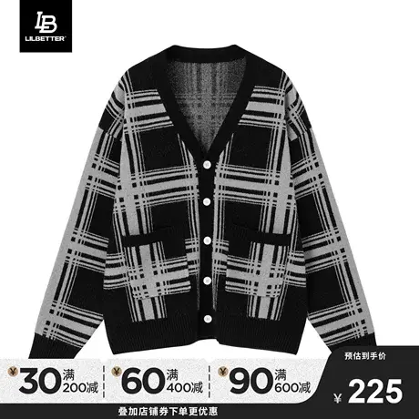 Lilbetter条纹针织衫男2024春秋款毛衣宽松复古纽扣开衫慵懒外套商品大图