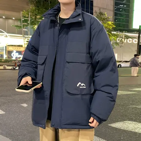 唐狮2023冬新款羽绒服男短款立领大口袋加厚工装外套青少年潮款wp图片