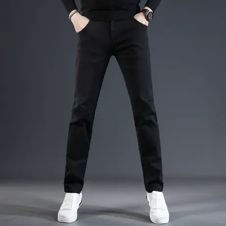 纯黑色牛仔裤男秋冬款2023新款修身小直筒弹力百搭休闲男士裤子商品大图