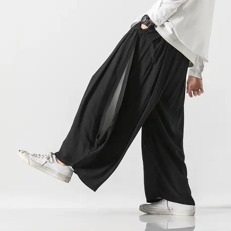 中国风亚麻裤子男宽松加大码直筒裤飘逸仙气棉麻腿裤裤子灯笼长裤商品大图