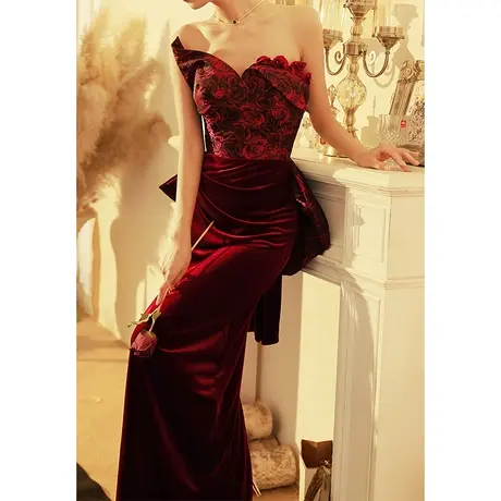 鱼尾敬酒服新娘高级感气质夏款设计感小众显瘦酒红色订婚礼服轻奢商品大图