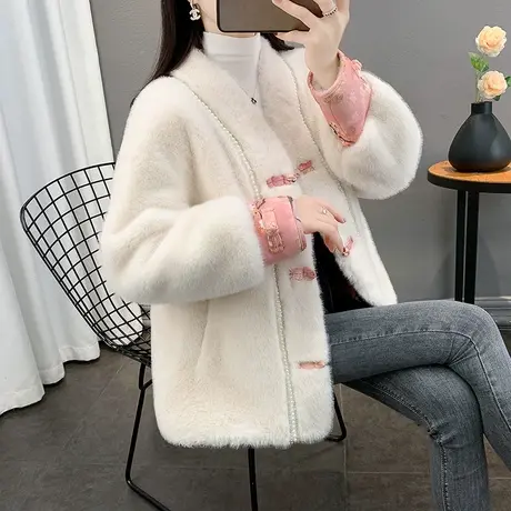 新中式仿水貂绒秋冬加厚女外套2023年新款爆款宽松女上衣国风外套图片