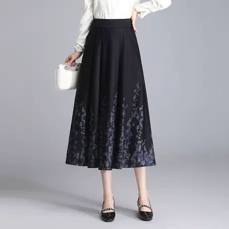 印花a字裙女春季2024新款高腰垂感显瘦半身裙中长款气质遮胯裙子商品大图