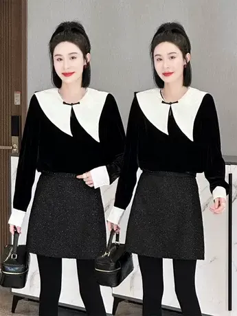 新中式国风复古盘扣金丝绒衬衫女春季新款设计感小众别致打底上衣图片