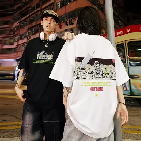 Nuthink宽松日系情侣装宇航员t恤男潮牌大码短袖男款情侣半袖上衣商品大图