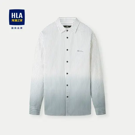 HLA/海澜之家外套款长袖休闲衬衫24春夏新纯棉宽松条纹吊染长衬男图片