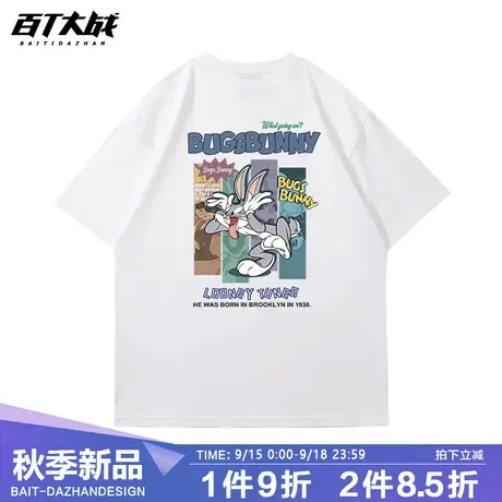 小众美式t恤欧美街头风趣味兔八哥印花运动短袖男款圆领五分袖tee商品大图