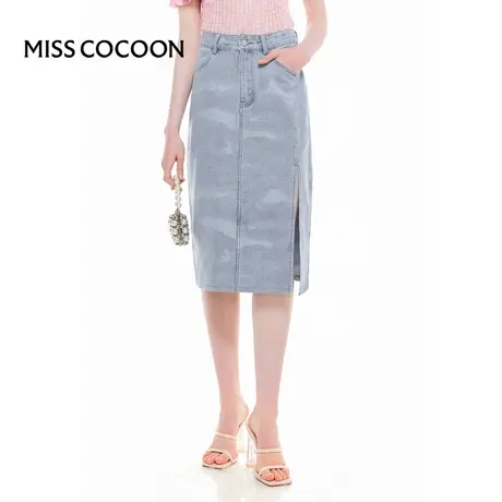MISSCOCOON【雀翎夏梦】24春夏新款新中式国风孔雀纹牛仔半身裙图片
