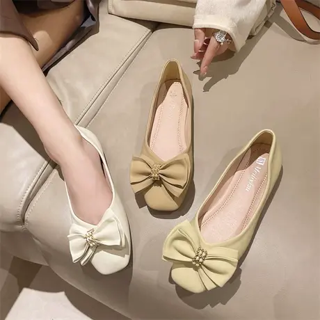 玛丽珍鞋女2024年春秋季新款配裙子百搭浅口单鞋蝴蝶结平底奶奶鞋图片