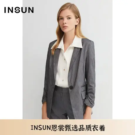 INSUN恩裳夏季条纹袖口抽褶设计西装外套图片