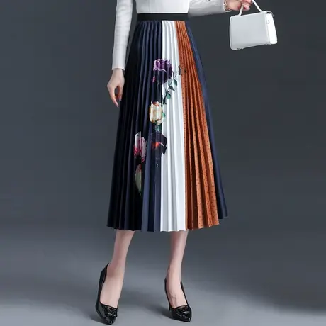 复古民族风印花百褶裙女春季2024新款半身裙中长款垂感显瘦a字裙图片