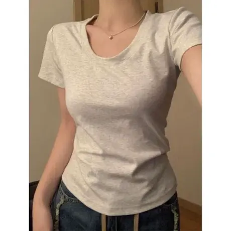 纯色短袖T恤女2024新款夏季韩版修身纯棉打底衫韩版百搭上衣体恤商品大图