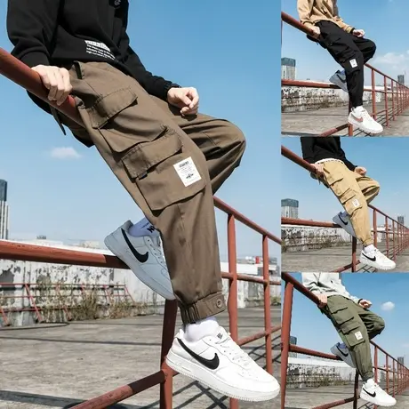 美式工装裤子男冬季宽松直筒加厚男士休闲裤春秋款阔腿束脚哈伦裤商品大图