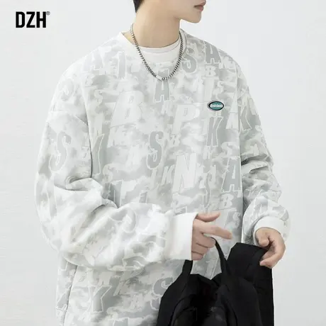 青少年满印圆领卫衣男春秋款痞帅高级感宽松打底上衣长袖t恤春装商品大图