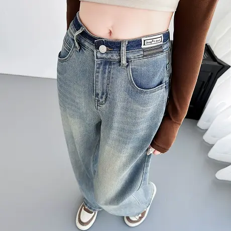 复古直筒牛仔裤女春秋2024新款窄版高腰显瘦宽松垂感拖地阔腿裤子商品大图