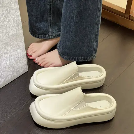 包头半拖鞋女夏外穿孕妇懒人宽胖脚一脚蹬软厚底大头面包穆勒凉拖图片