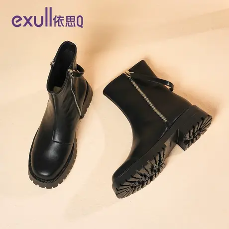 【商场同款】依思q时装靴女2023秋冬季新款马丁靴英伦风百搭短筒商品大图