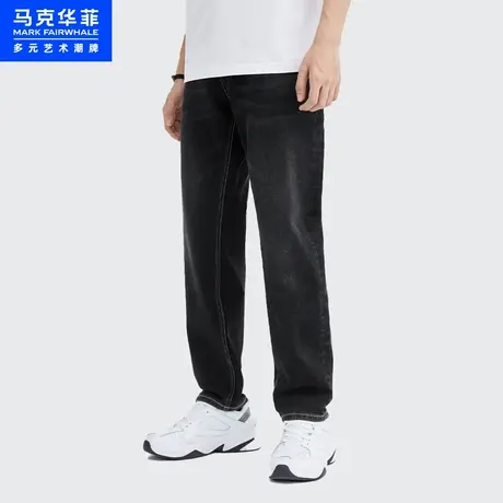 马克华菲丹宁水洗磨白牛仔裤男春秋新款时尚通勤简约休闲长裤图片