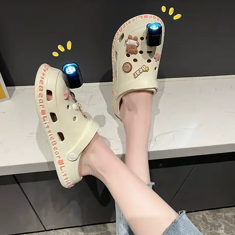 洞洞鞋女款ins潮软底少女感半拖鞋时尚网红夜光灯2024新款沙滩鞋商品大图