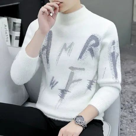 半高领毛衣男士秋冬季加厚潮牌水貂绒针织衫青少年保暖毛衫线衣服图片