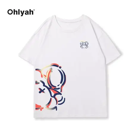 Ohlyah设计感复古短袖小众t恤女夏chi港味宽松学生纯棉半袖情侣装图片