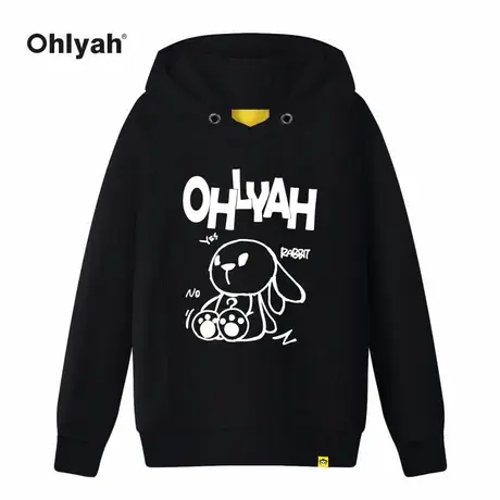 Ohlyah国潮小兔子ins情侣宽松落肩图案印花连帽衫中性卫衣男女潮商品大图