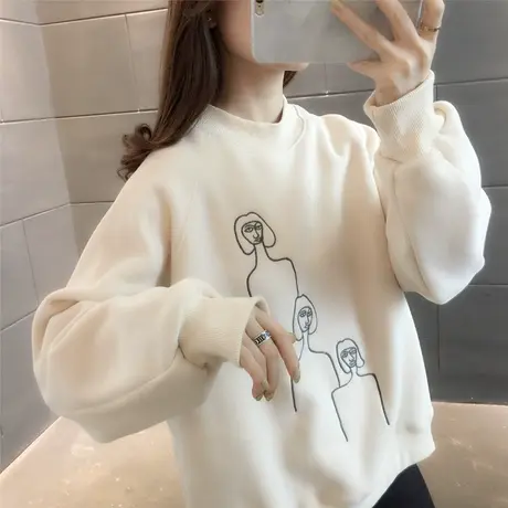 2023秋冬新款卫衣女韩版休闲百搭宽松潮刺绣慵懒套头圆领长袖上衣商品大图