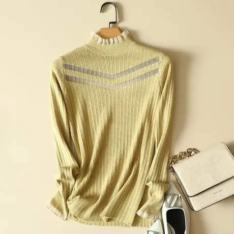 秋冬2022新款蕾丝镂空拼接半高领毛衣打底衫女士内搭洋气针织上衣商品大图