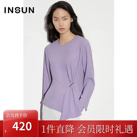 恩裳COVER2023年春款新款舒适醋酸上衣前幅收褶收腰一片式衬衫女图片